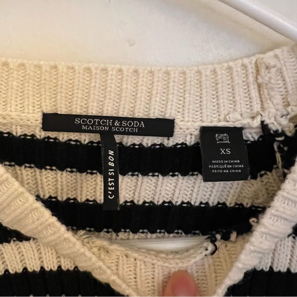 Scotch and Soda Black and White Striped Pullover Crew Neck Sweater - Picture 6 of 6